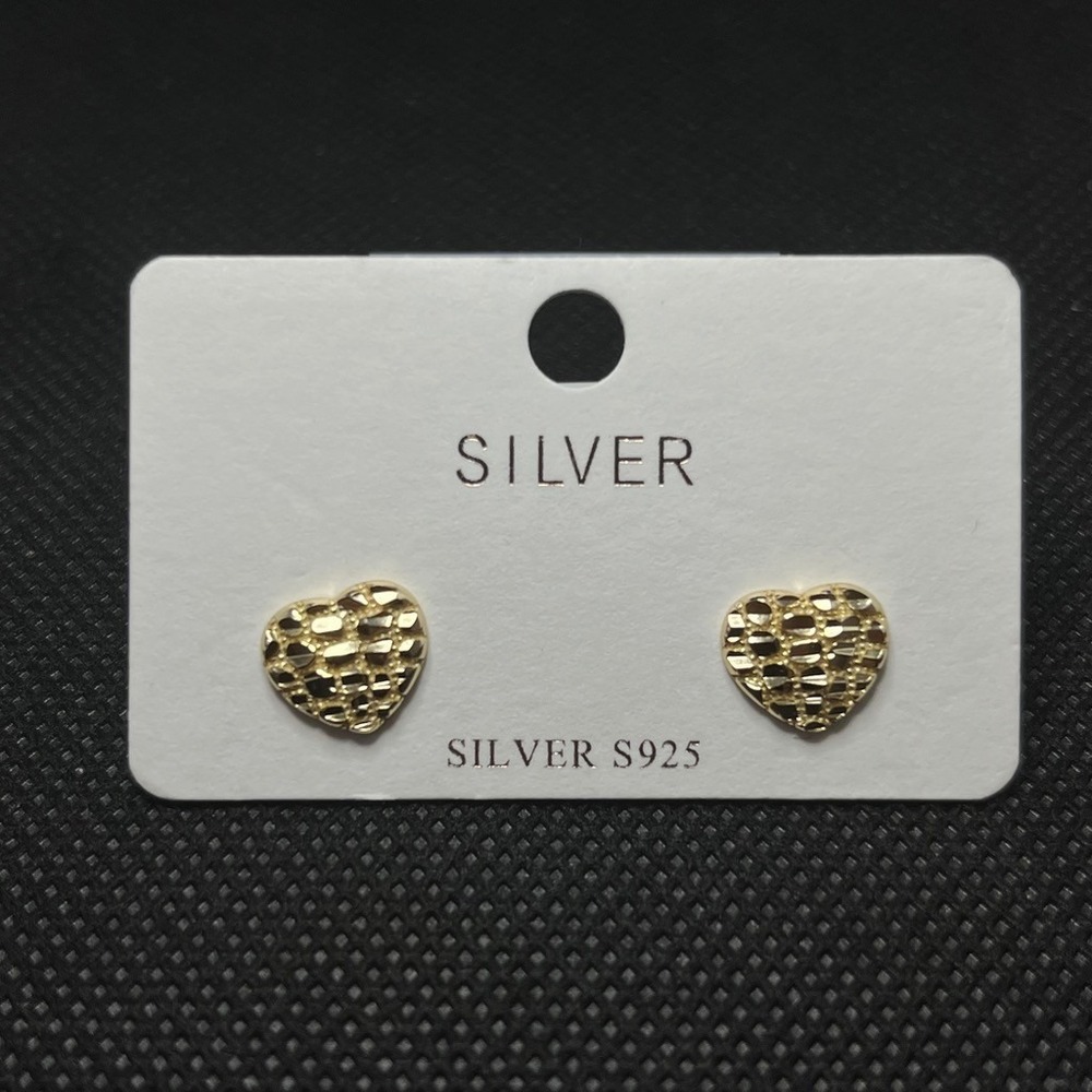 Sterling Silver 925 Gold Plated Nugget Heart Stud Earrings 10mm Textured